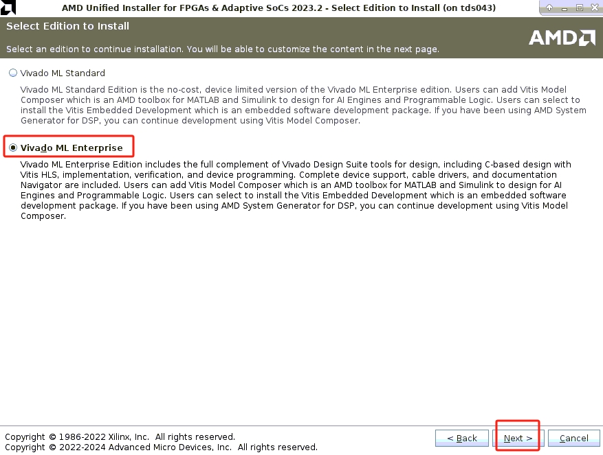 选择vivado ml enterprise